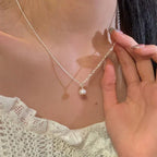 New Trendy Fashion 925 Silver Pearl Simple Elegant Thin Chain Pendant Necklace for Women Girl Jewelry Dropship Wholesale