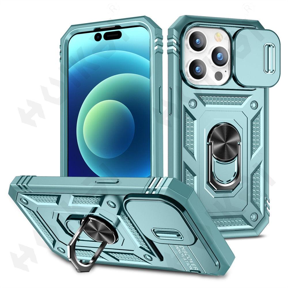 Screen Protector And Kickstand Heavy Duty Protection Shockproof Case for iPhone Slide Camera Case For iPhone 14 Pro Max 14 Plus 13 Pro 12 Build in 360 Degree Rotate Kickstand iPhone Cases Stevvex