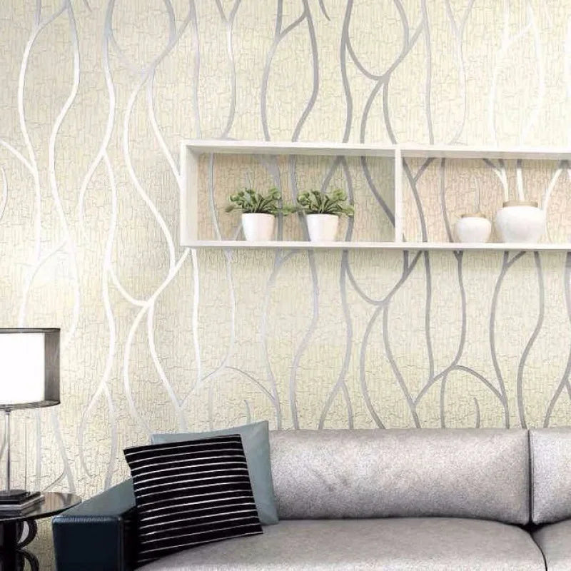 Background Wallpaper Room Decoration 53cm Wall Stickers Thickened Bedroom Curve Stripes Moisture-proof Non-woven European Modern Lootquake LLC