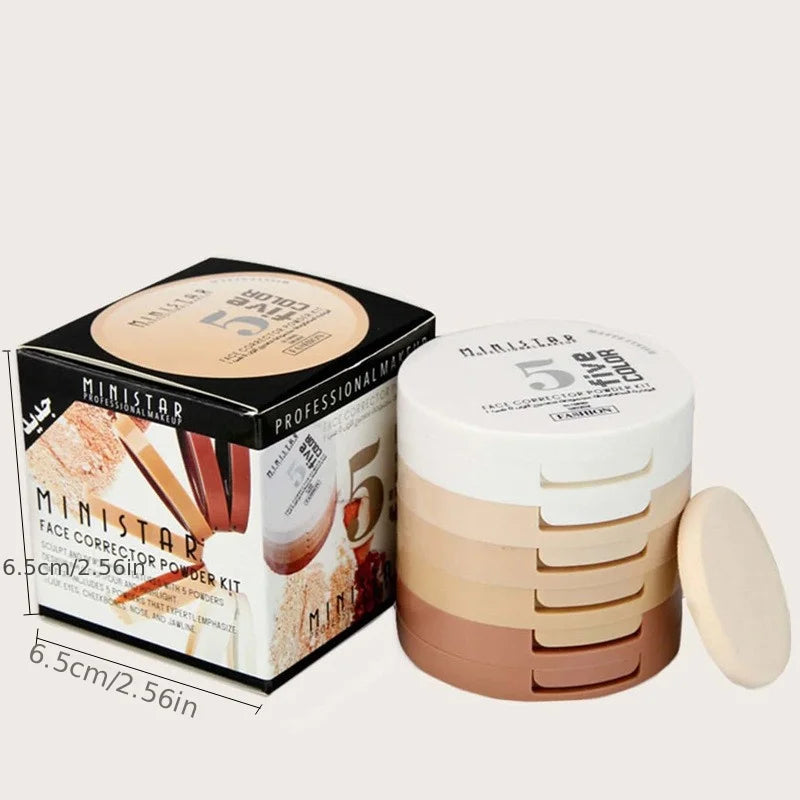 Concealer Contouring Powder, 5 Color 5 Decked Powder Tower, Brightening Skin Tone,Oil Control Makeup Loose Powder Setting Powder Lootquake LLC