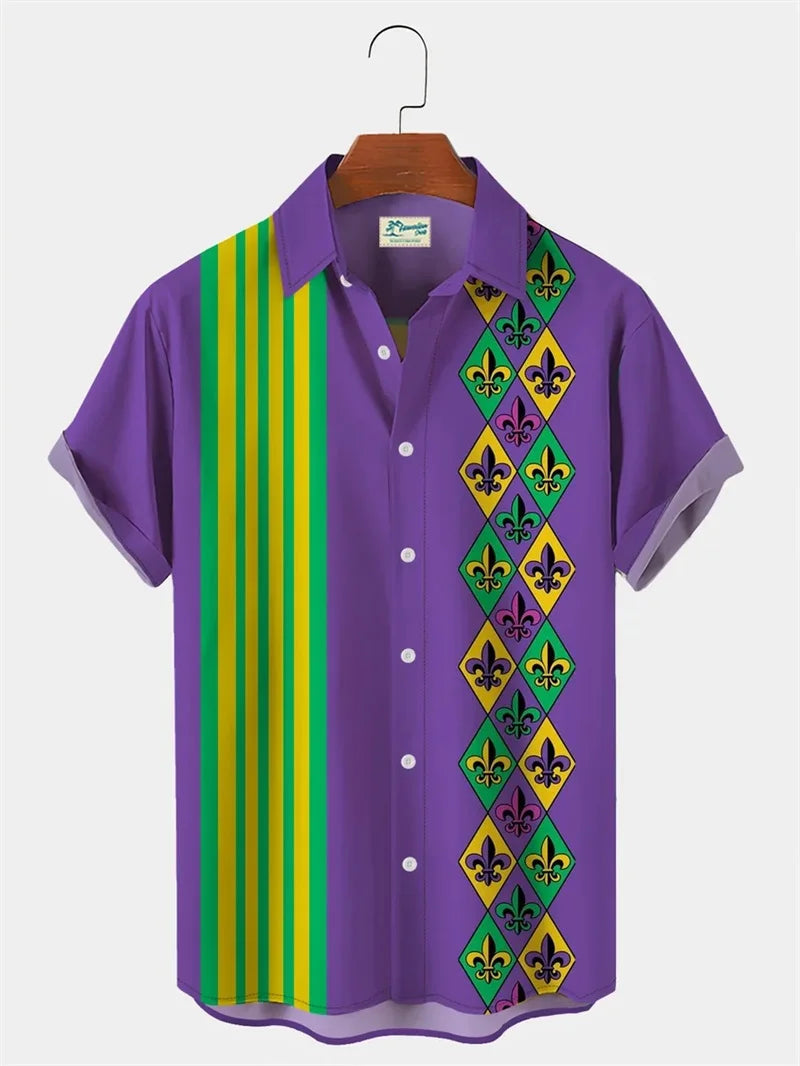 2024 Men's Mardi Gras Shirt 3D Print Short Sleeve Casual Shirts Streetwear Loose Plus Size Mens Hawaiian Shirts Tops T-Shirt Lootquake LLC