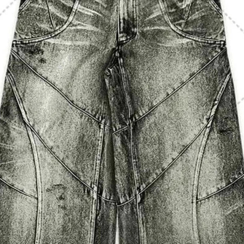 PFNW Spliced Design Washed Denim Jeans Men's Streetwear Fashion Straight Leg Denim Pants Hip Hop Trendy Trousers Spring 28W4634 Lootquake LLC