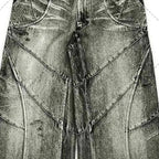 PFNW Spliced Design Washed Denim Jeans Men's Streetwear Fashion Straight Leg Denim Pants Hip Hop Trendy Trousers Spring 28W4634 Lootquake LLC