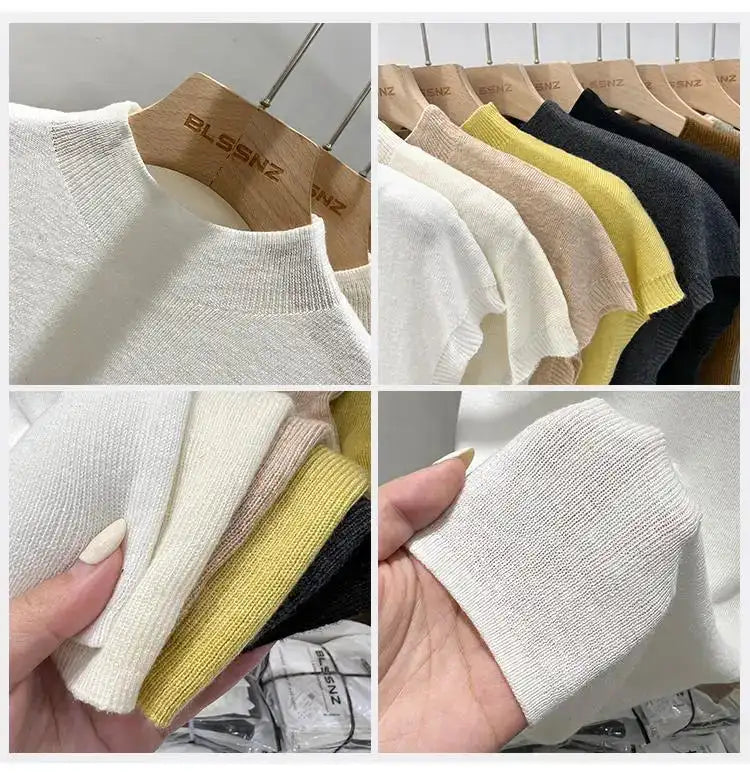 Half High Collar T-shirts Flying Sleeve Design Slim Knitted Sleeveless Top Women Simple Comfortable White T-shirts Summer 2025