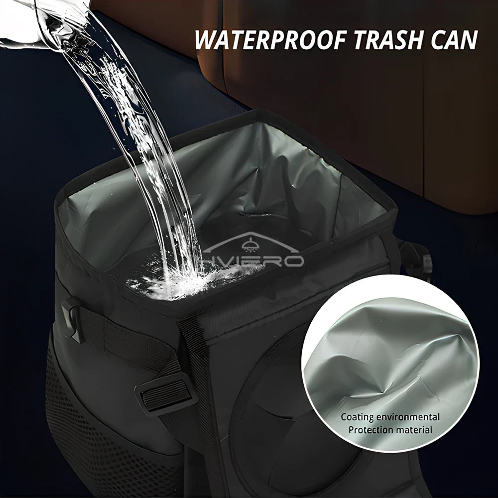 Trash Can with Lid and Storage Pockets 100% Leak Proof Organizer Waterproof Garbage Multipurpose Bin Black Load Dustbin for Car Lootquake LLC