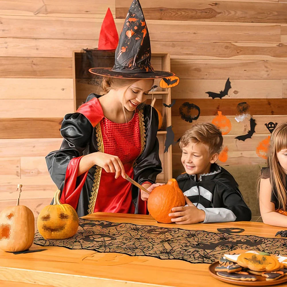 Halloween Decorations Set Spider Web Table Runner Fireplace Scarf Cover Tablecloth 3D Bats Wall Stickers Halloween Party Decor Lootquake LLC