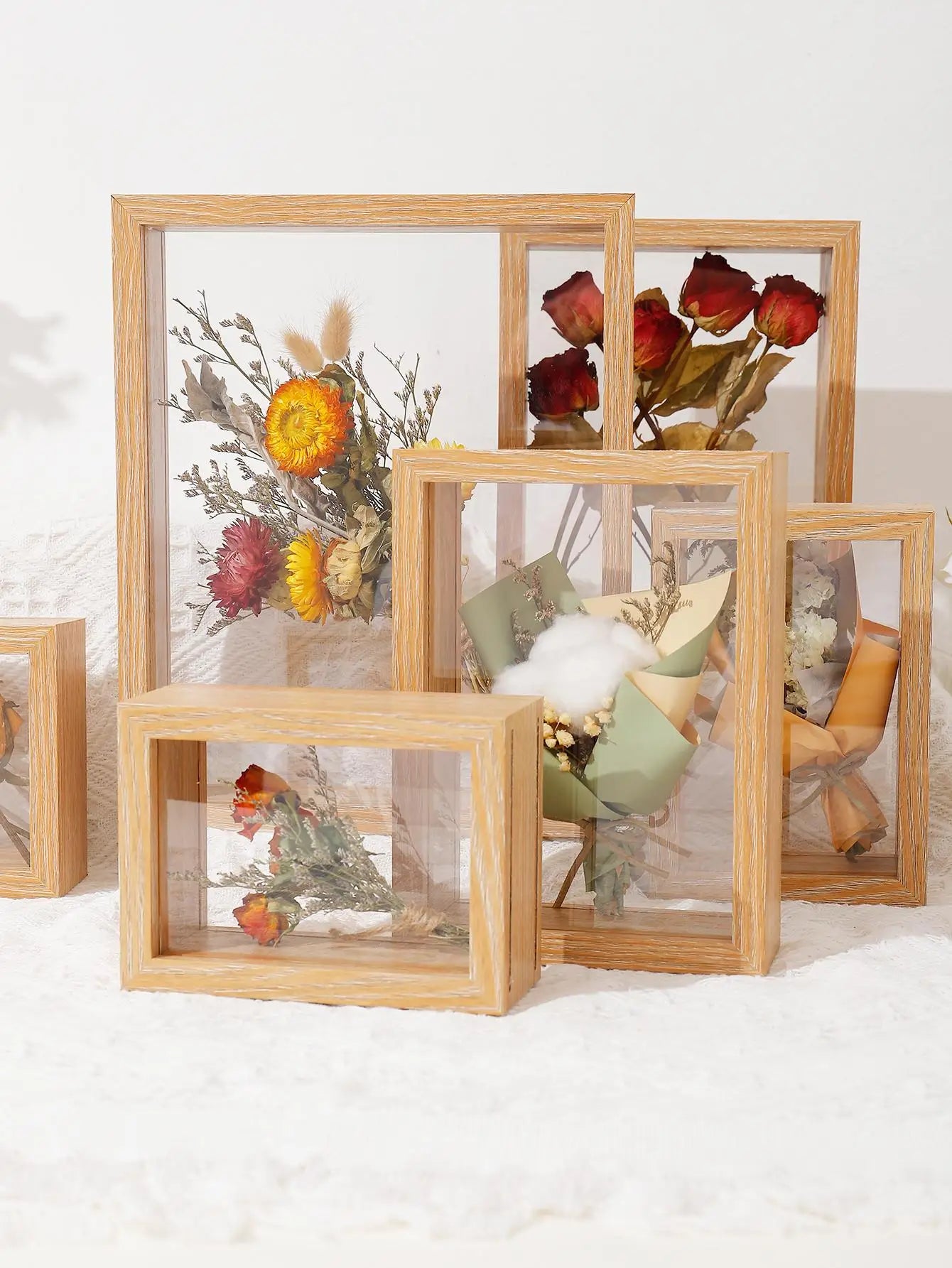 Wood Dried Flower Picture Frame Home Decor Transparent Picture Frame
