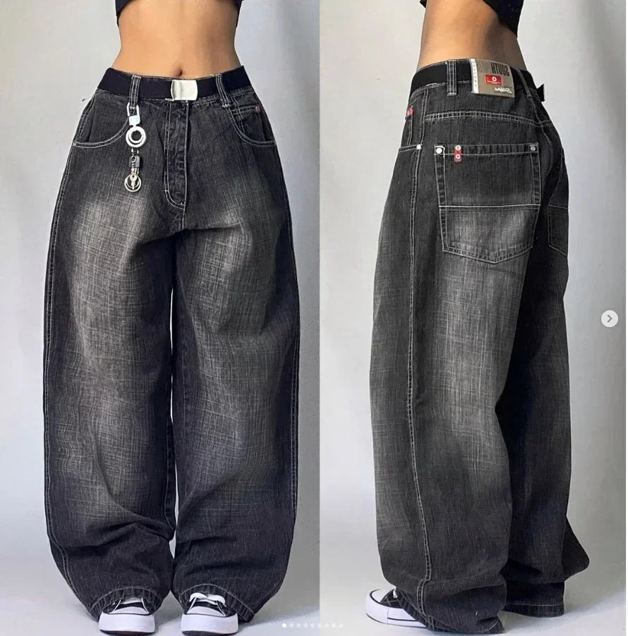 2024 New American Trend Retro Hip-hop Embroidery Pattern Baggy Jeans For Men And Women Y2K Harajuku Gothic Wide Pants Streetwear Lootquake LLC