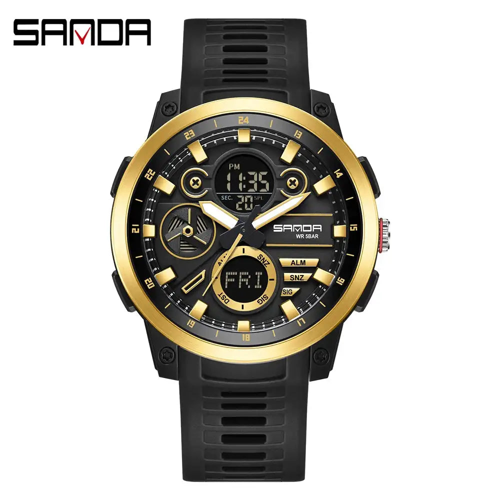 SANDA Sports Men's Electronic Watch Fashion Multi functional Waterproof LED Dual Display Men's Electronic Watch 3379