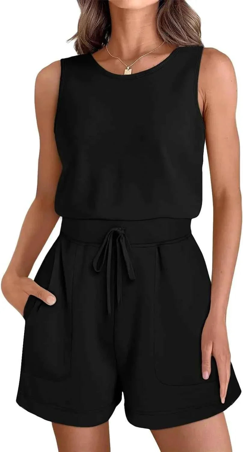 Sporty Fitness Vest Jumpsuit Shorts