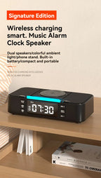 Portable Bluetooth Speaker with Wireless Charging Atmosphere Light Clock Alarm Function Double Speaker USB Charging Lootquake LLC