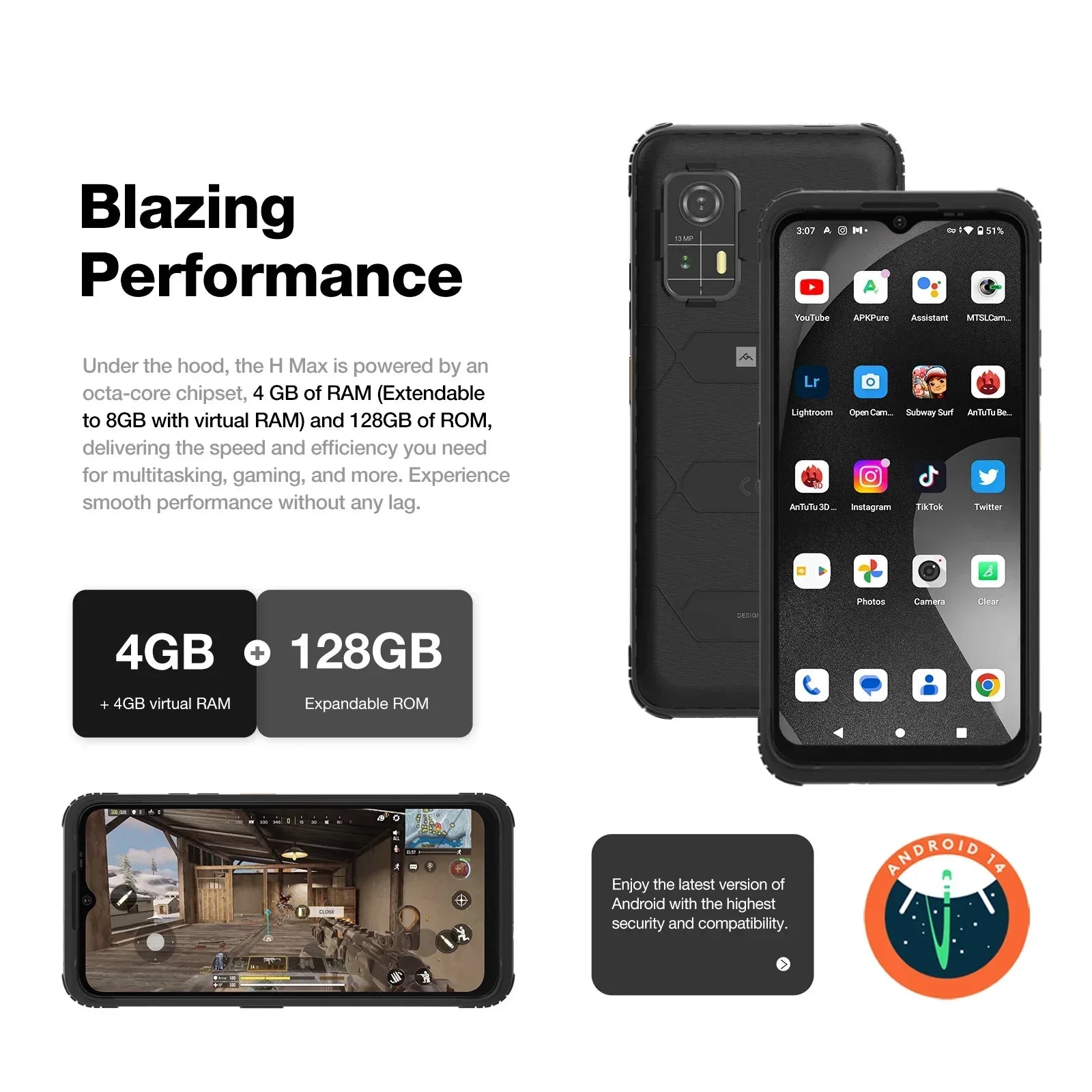 [World Premiere]AGM H MAX Rugged Smartphone 10000mAh Battery 4+128GB HD+ Display 3 Card Slot NFC OTG Reverse Charge Waterproof Lootquake LLC