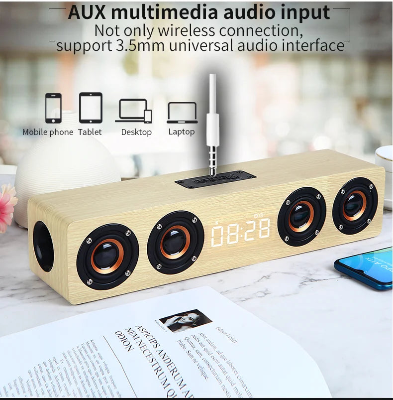 Wooden Bluetooth Speaker Portable Wireless Subwoofer Clock Soundbox Home Computer Echo Wall Soundbar HiFi Stereo TF AUX U Disk Lootquake LLC