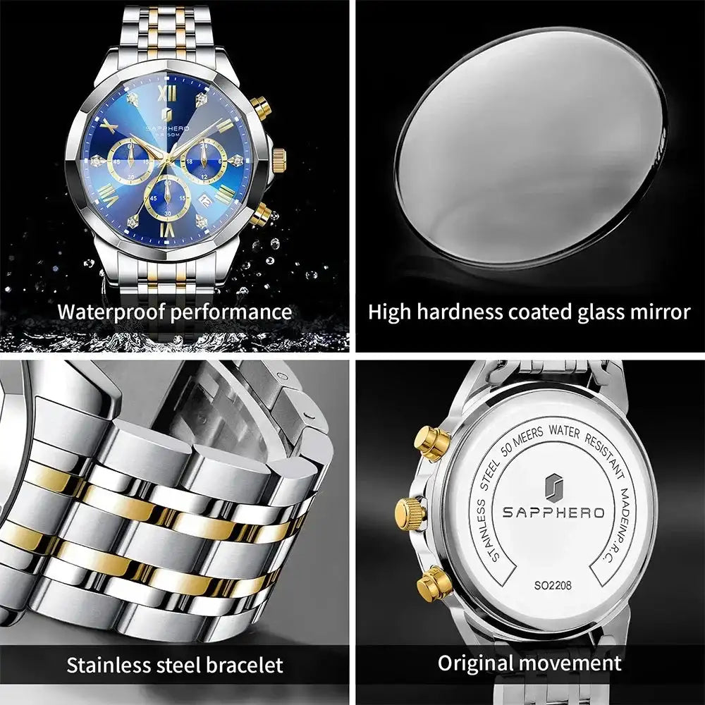 SAPPHERO Men Watch Diamond Mirror Luxury Waterproof Watch 2025 New Quartz Watch Diamond Dial Clock Gift Wristwatch Reloj Hombr