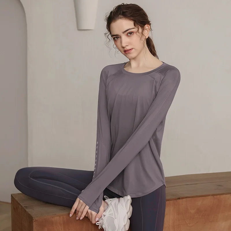 Long Sleeve Yogawear Blouse Workout Gym Clothing THRIXINE