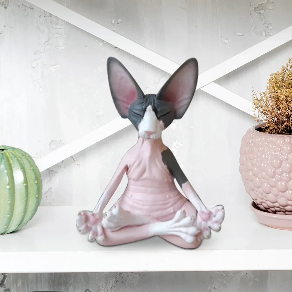 Cat Figurine Sphynx Meditation Statue Yoga Animal Cat Meditate Art Sculpture Micro Decoration Garden Home Office Ornament
