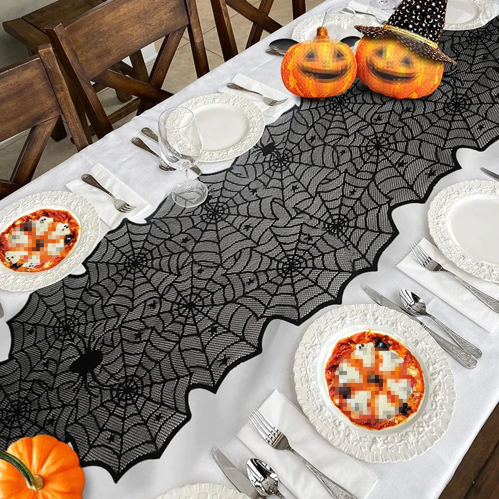 Halloween Decorations Set Spider Web Table Runner Fireplace Scarf Cover Tablecloth 3D Bats Wall Stickers Halloween Party Decor Lootquake LLC