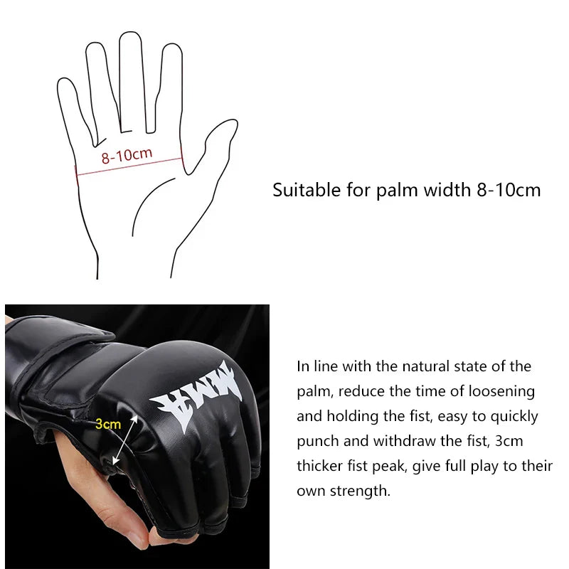 Professional Boxing Training Gloves Half Finger Leather Cushion - SJB-DIAMOND ELITES