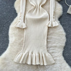 SINGREINY 2024 Hotsweet Slim Autumn Dress Women Peter pan Collar Long Sleeves Patchwork Preppy Style Mermaid Sweater Long Dress