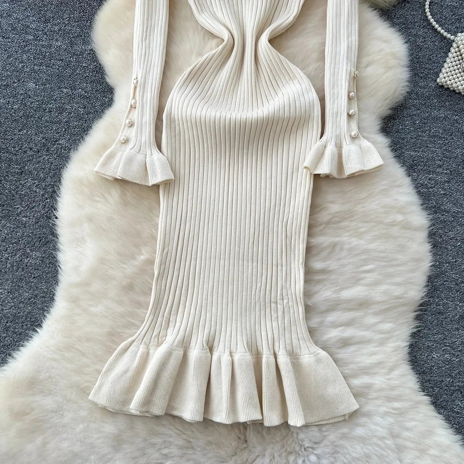 SINGREINY 2024 Hotsweet Slim Autumn Dress Women Peter pan Collar Long Sleeves Patchwork Preppy Style Mermaid Sweater Long Dress