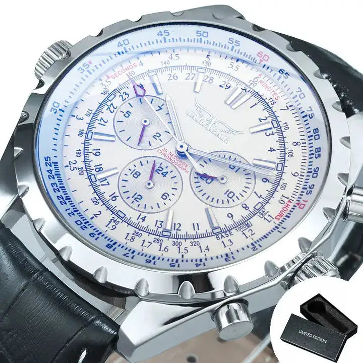 Jaragar Automatic Watch for Men Military Multifunction 3 Sub-Dials Sports Mechanical Watches Top Brand Luxury Leather Steel Band Lootquake LLC
