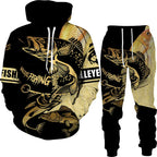 New 3D Fishing Art Print Casual Couple Hoodies Outfits Hip Hop Streetwear Hooded Sweatshirt+Sweat Pants Men's Tracksuit Set Lootquake LLC