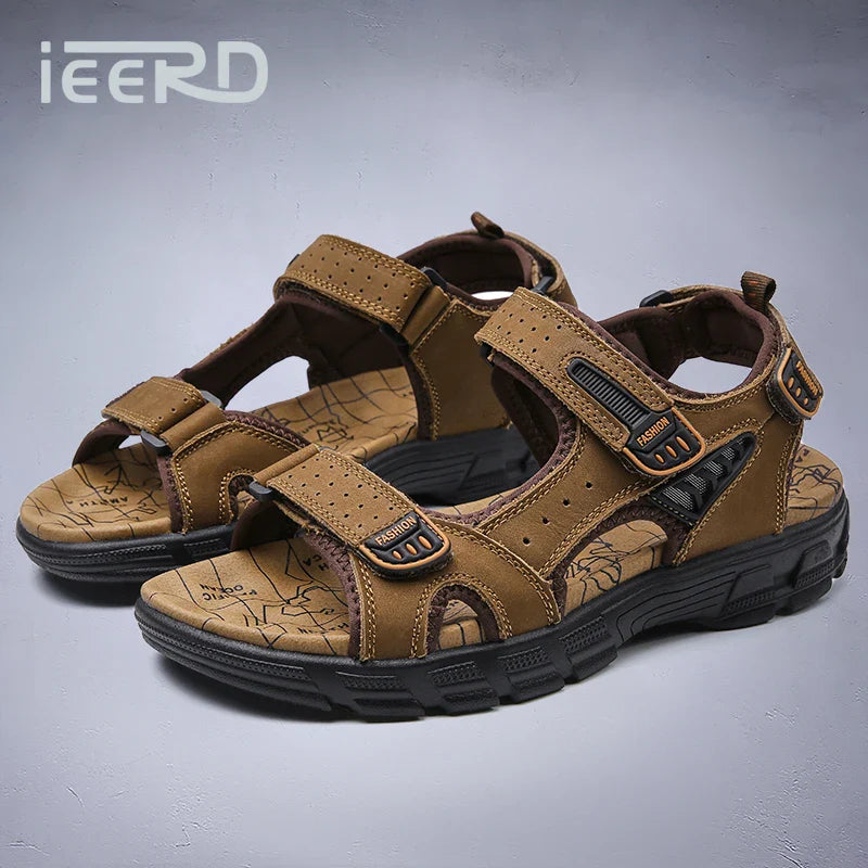 Outdoor Wading Summer Sandals For Men Anti Slip Cool Leather Slides With Arch Support and Massage Plus Size Beach Sandalias Lootquake LLC