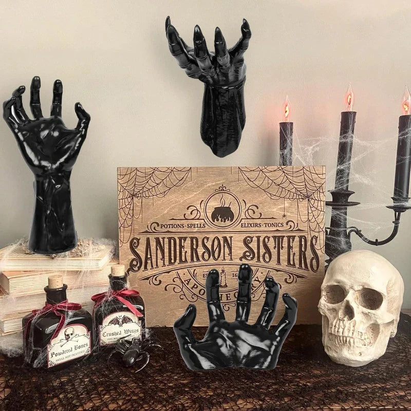 Halloween Decorations 3 Pack Wall Mounted Lighted Candles Creepy Reaching Hands Life Size Gothic Horror Decor Candelabras