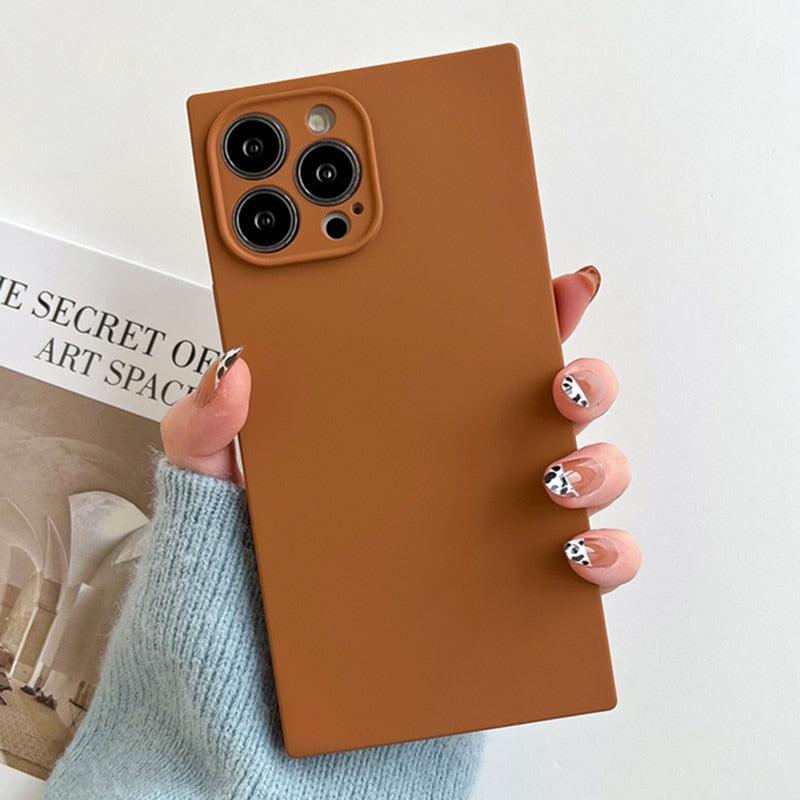 Fashion Candy Color Square Soft Silicone Phone Case For iPhone 13 11 12 Pro Max Bumper Shockproof Cover Square Silicone Camera Case Ultra Thin Lightweight Silky Soft Case Compatible with iPhone Stevvex