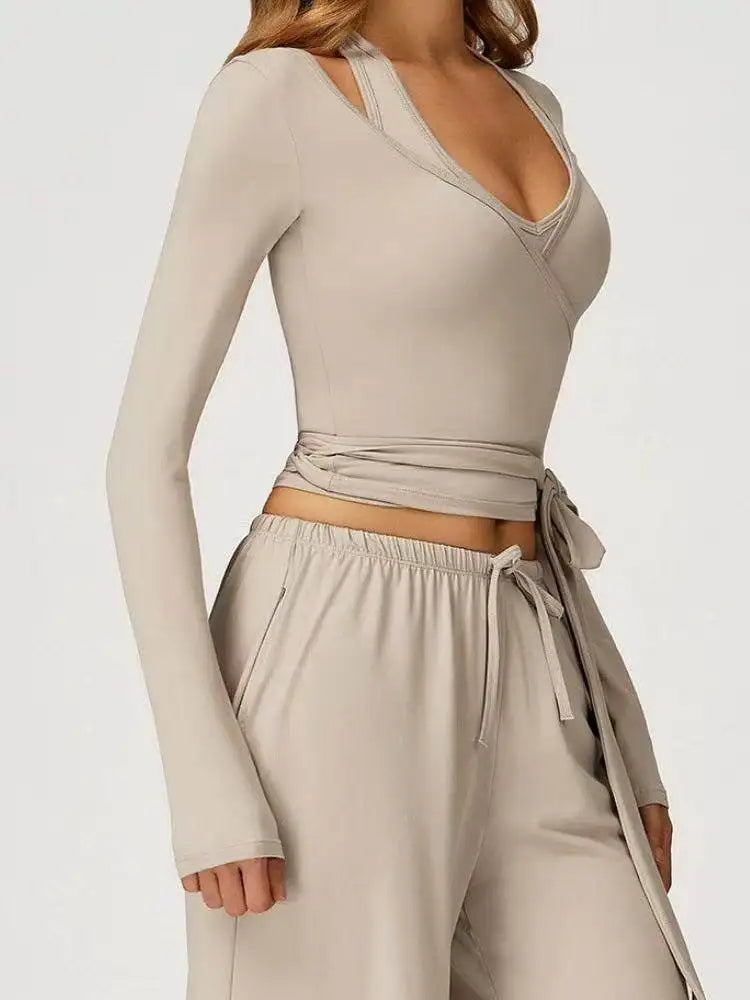 Slim-Fit Long-Sleeve Yoga Top with Straps