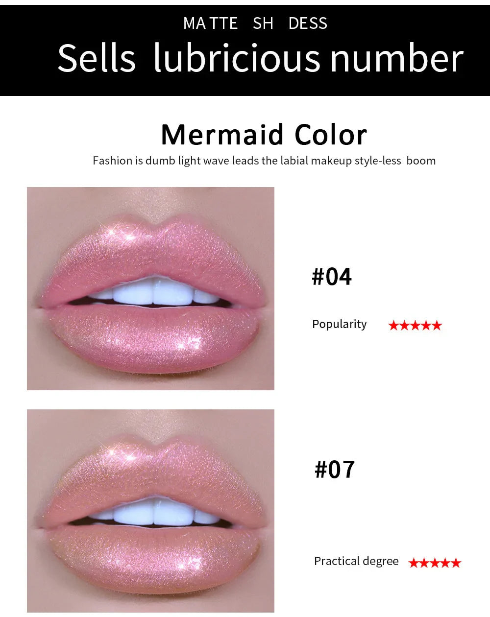 HANDAIYAN Best Seller Glitter Lip Gloss 6colors Moisturizing Mermaid Lip Glaze Waterproof Long Lasting Liquid Lip Stick Lootquake LLC