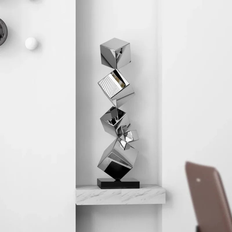 Stainless Steel Geometric Modeling Statues Modern Simple Luxury Living Room Entrance Hall Lobby Creative Sculptures Home Decor Lootquake LLC