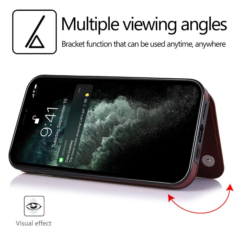 Luxury Leather Cover For iPhone 14 12 13 Mini 11 Pro XR XS Max 6 6s 7 8 Plus 5 5s Wallet Phone Card Slot Flip PU Leather Kickstand Card Slots Case Double Magnetic Clasp Durable Shockproof Cover For iPhone Stevvex