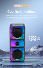 Super Large Outdoor Bluetooth Speaker RGB  Karaoke Double Horn Subwoofer Portable Wireless Column Bass Sound supports FM/TF Lootquake LLC
