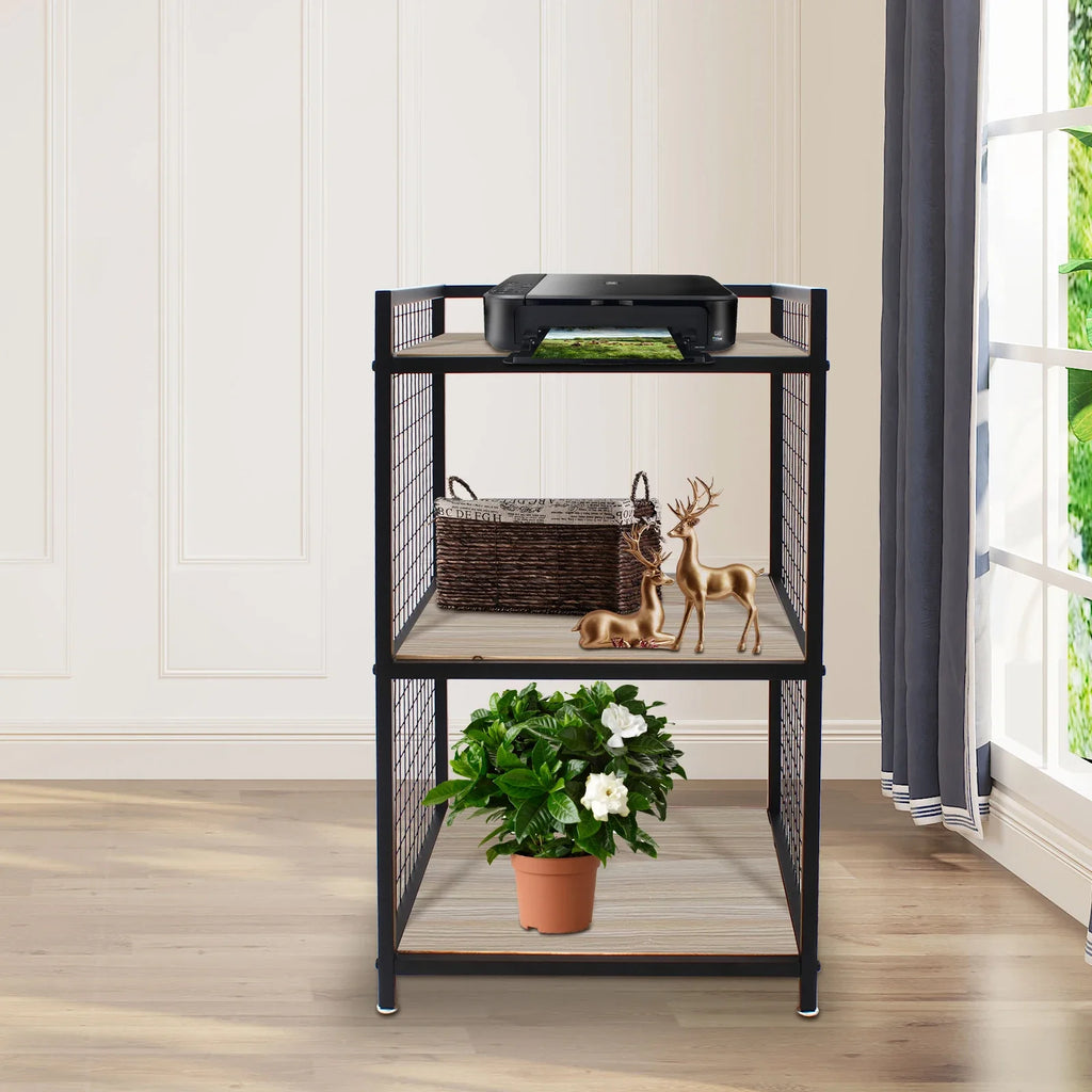 3-Tier Printer Stand Solid Wood & Iron, 44lbs Capacity, Space-Saving Design, Ideal for Office & Home Storage, Durable & Stylish Lootquake LLC