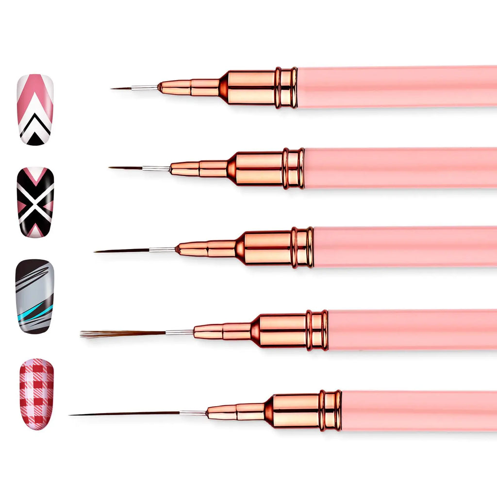 5Pcs Professional Nail Paint Liner Brush Set Small Polish Design Technique Fine Line Stripe Brushes for Nail Art Detailing