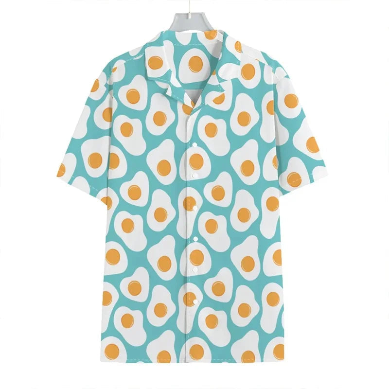 Funny Fried Egg Pattern Print Hawaiian Shirts For Men Summer Short Sleeve Holiday Beach Shirt 3d Print Mens Blouse Shirt Lootquake LLC
