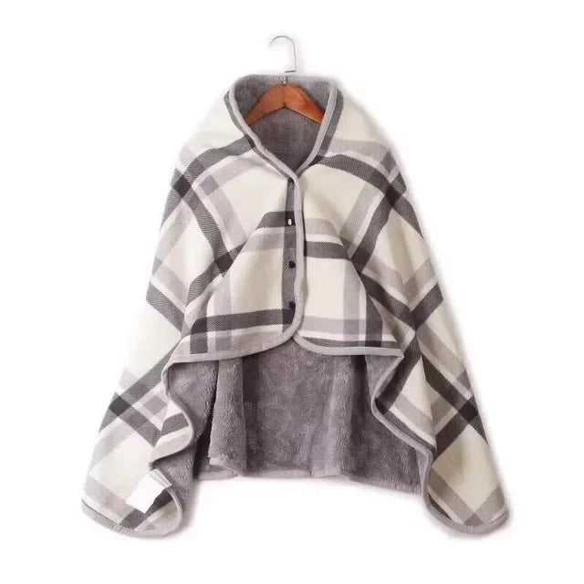 Thick Plaid Blanket Warm Winter Wearable Blanket Adults Office Travel Soft Fleece Throw Blankets With Button Home Shawl Lootquake LLC