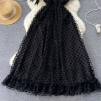SINGREINY High Quality A Line Mesh Long Dress Spaghetti Strap Sleeveless Sheath Sundress 2023 Women Fashion Dot Print Maxi Dress