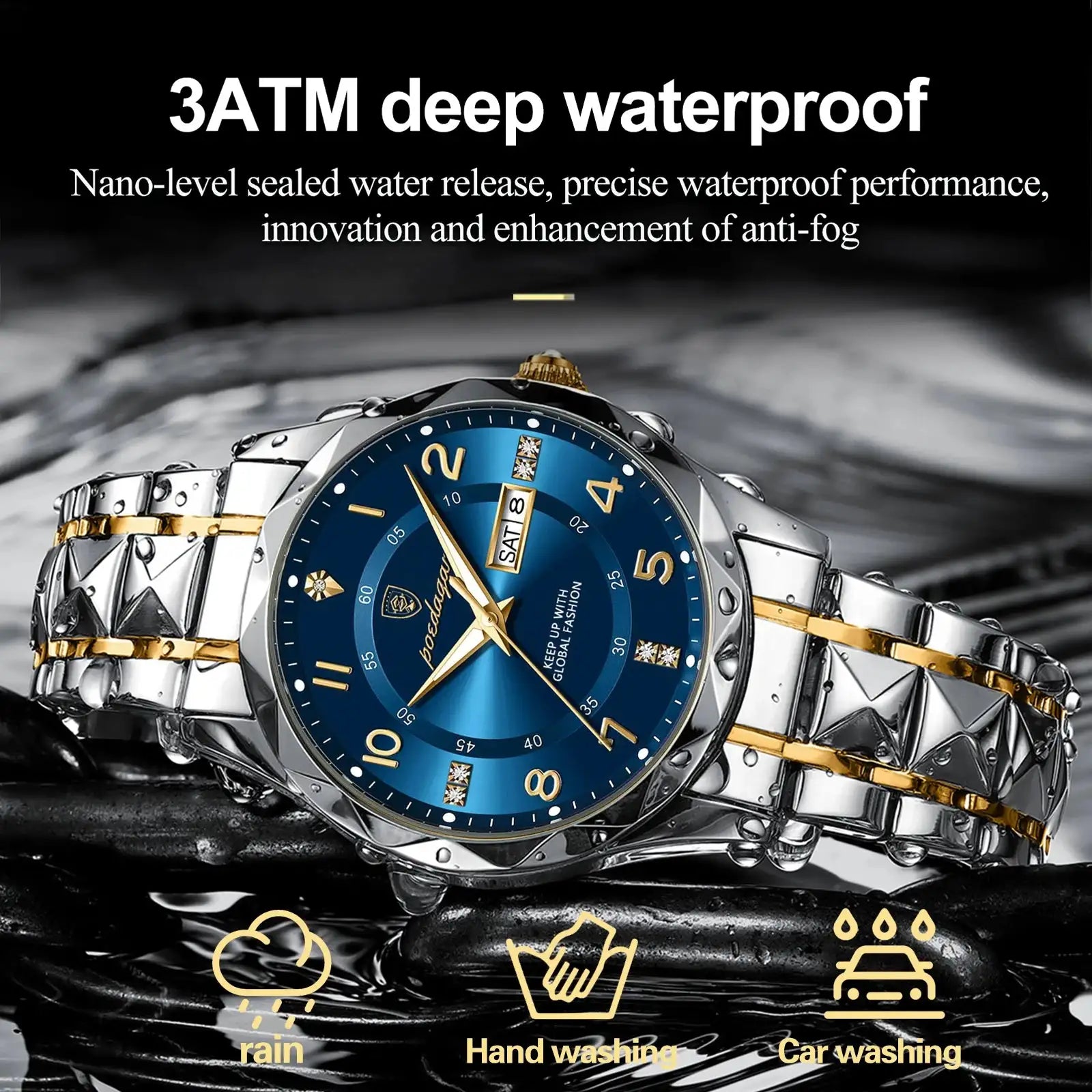 POEDAGAR Luxury Business Men's Wristwatch Stainless Steel Date Week Man Watch Waterproof Luminous Fashion Quartz Watches For Men