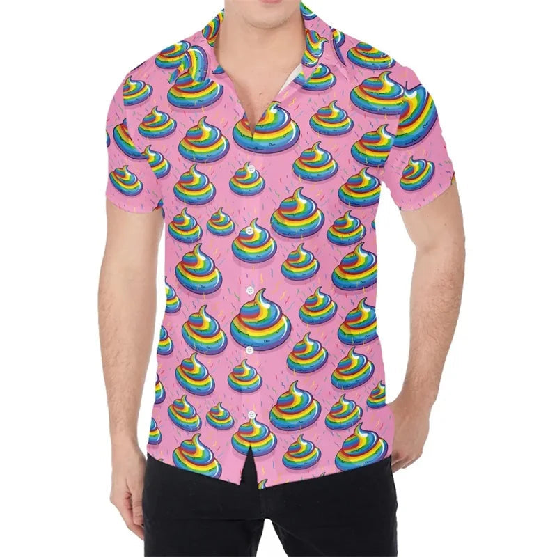 Happy Funny Poop Pattern Print Aloha Shirts For Men Summer Short Sleeve Button Down Beach Shirts Tops Mens Plus Size Blouse Lootquake LLC