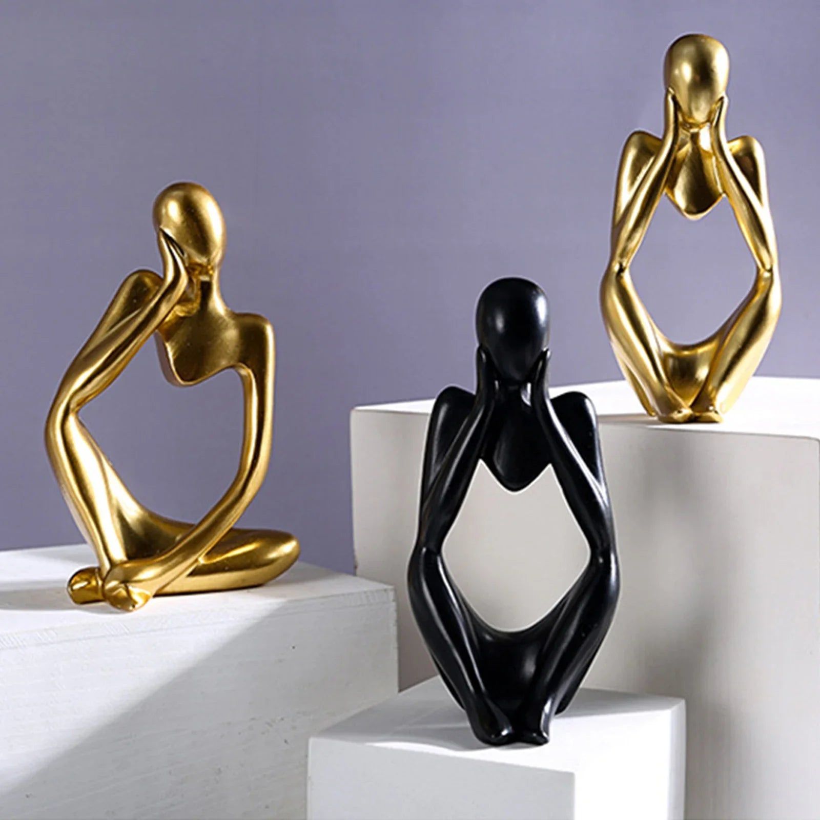 3pcs Thinker Statue Collectible Resin Abstract Art Sculpture Desktop Ornaments Christmas Gifts Home Decor for Office Study Shelf