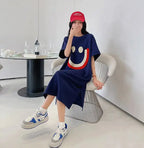Harajuku Graphic White Long Dress Woman Clothing Y2k Casual Short Sleeve O-Neck Korean Fashion Summer Womens Loose Dresses 2024