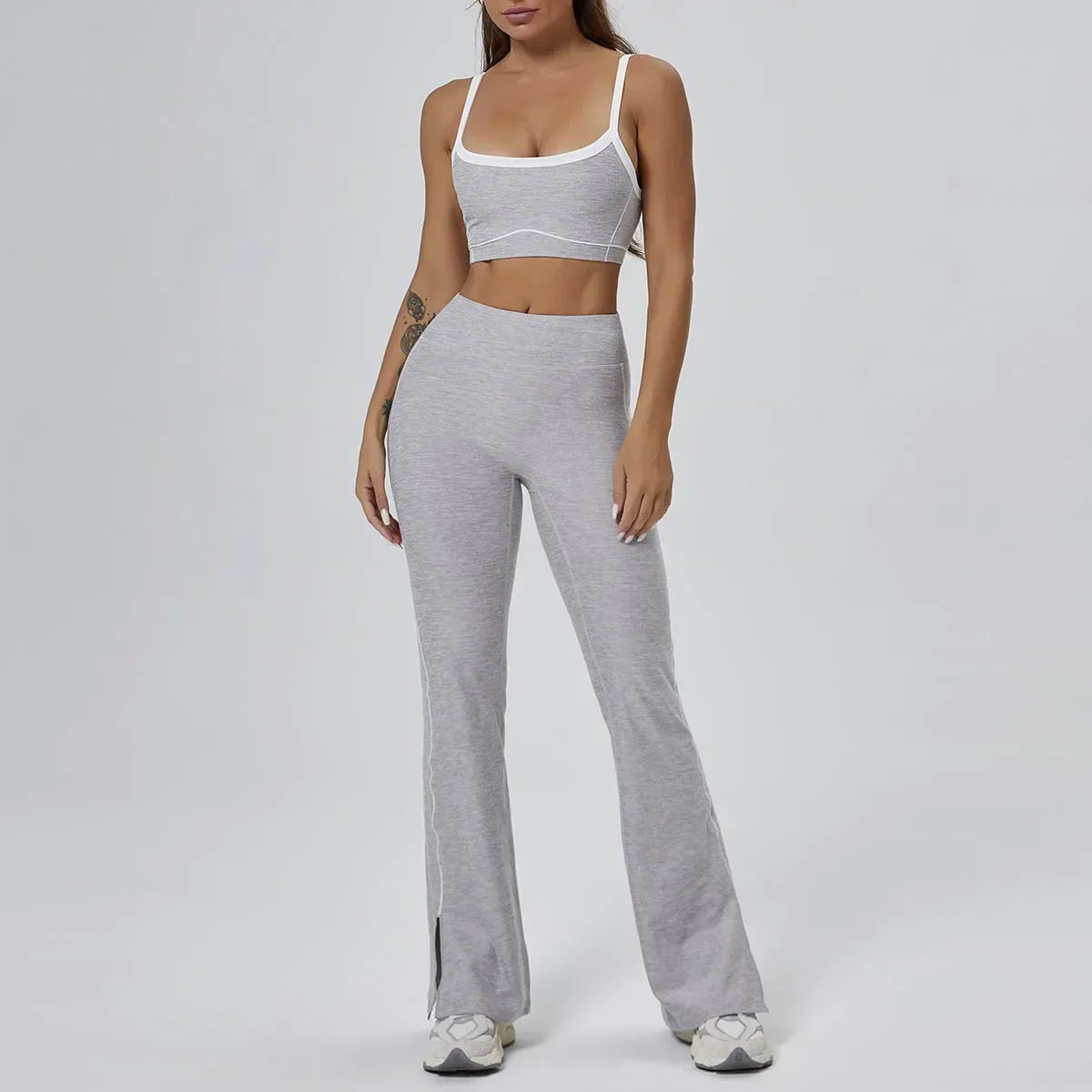 FlareLift Yoga Set: High-Waist Pants & Backless Bra THRIXINE