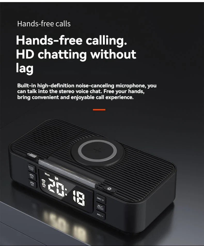 Portable Bluetooth Speaker with Wireless Charging Atmosphere Light Clock Alarm Function Double Speaker USB Charging Lootquake LLC