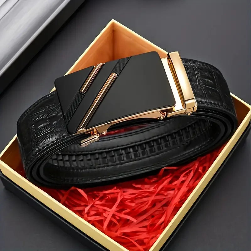 Fivela automática de metal masculino cinto de couro, cinta, marca, design de luxo, masculino Lootquake LLC