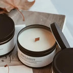 Black Tin Can Scented Aromatic Candles Wooden Wick Candle Jars with Lid Classic Home Decorative Candles Dried Flower Lootquake LLC