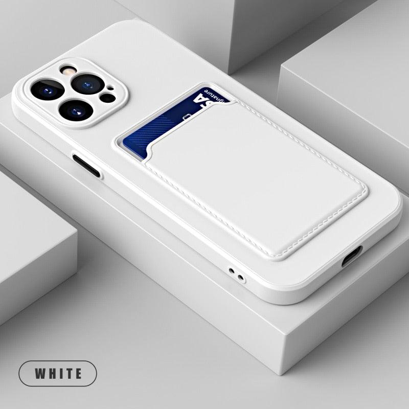White Soft Wallet Card Holder Phone Case For iPhone 11 12 13 Pro Max Camera Protective Case Wallet Holder Cover Soft Portable Silicone Back Cover Durable Phone Case Stevvex