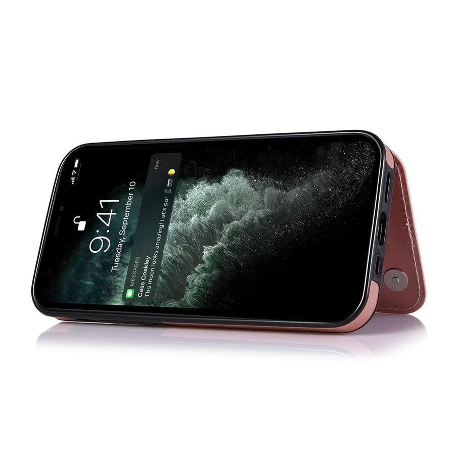 Wallet Stand Cover Flip Leather Case For iPhone 14 Pro Max 13 Pro Max 12 Pro Max 11 Pro Max Soft PU Leather Card Case With Kickstand Slim Double Magnetic Clasp Protective Cover Stevvex