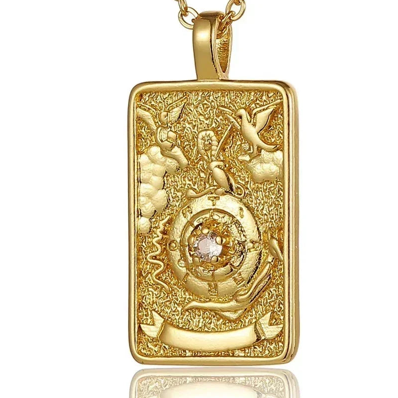 YILUOCD Original Zirconia Tarot Card Necklace Classic Tarot Queen Lover Magician Moon Wealth Amulet Stainless Steel Jewelry